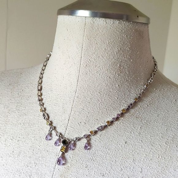 Sterling Silver 925 RP CZ Stones Crystal Lavaliere Statement Necklace 18 1/2" - Picture 3 of 12